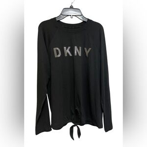 DKNY SPORTS TOP SILVER COLOR PRINTED-LOGO LONG SLEEVE MOORING BLACK COLOR SIZE S